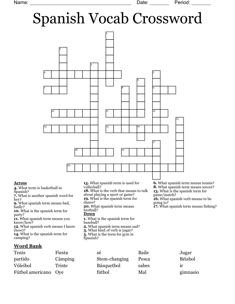 Spanish Vocab Crossword WordMint