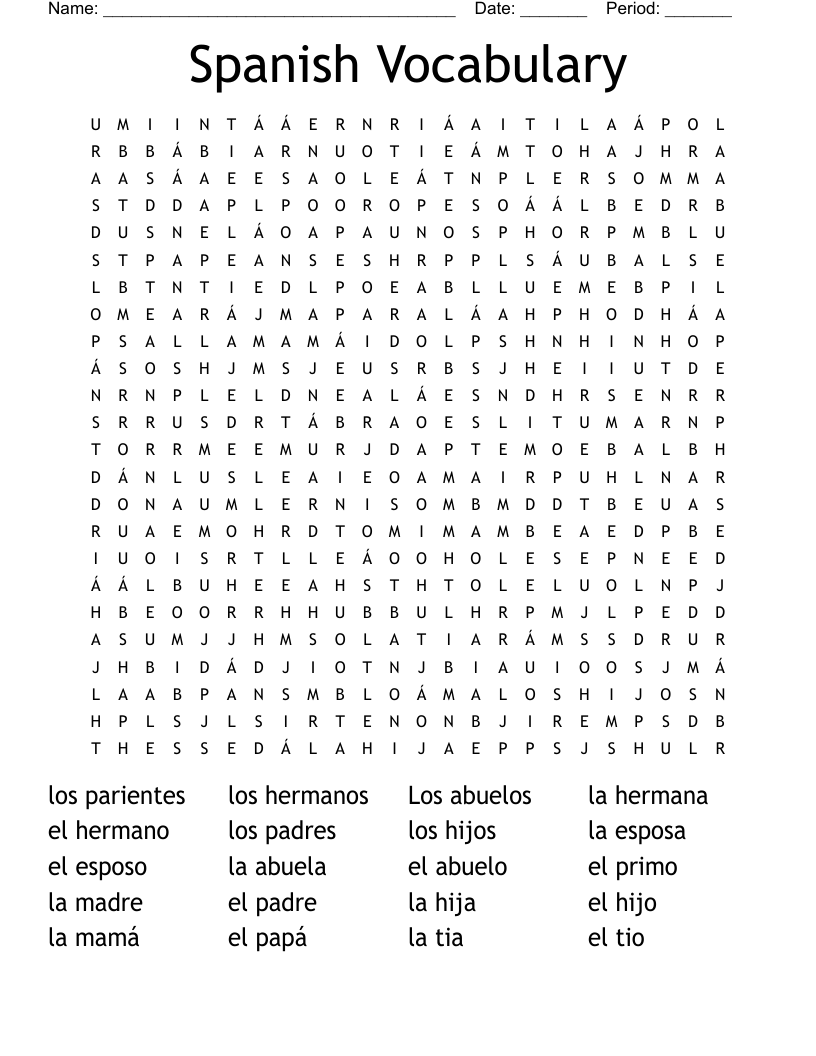 Spanish Vocabulary Word Search WordMint