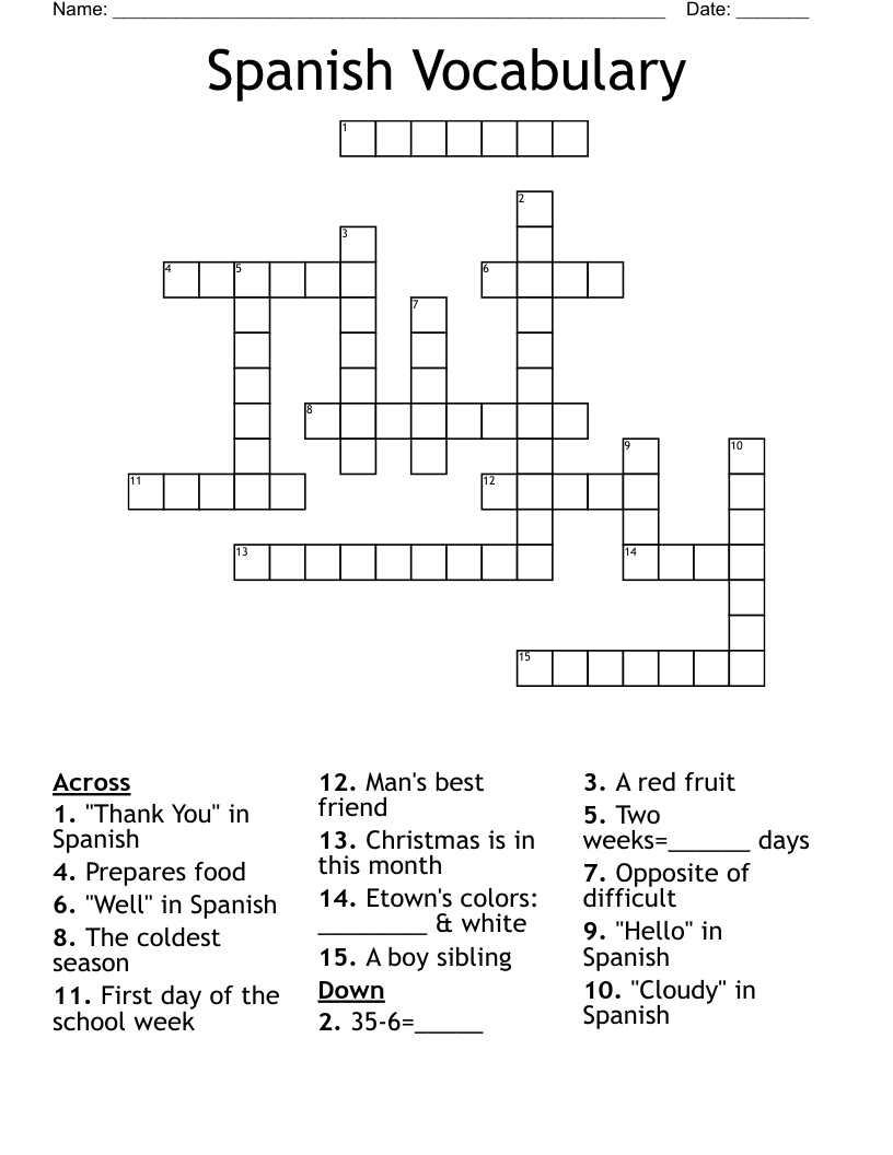 Spanish Vocabulary Crossword WordMint