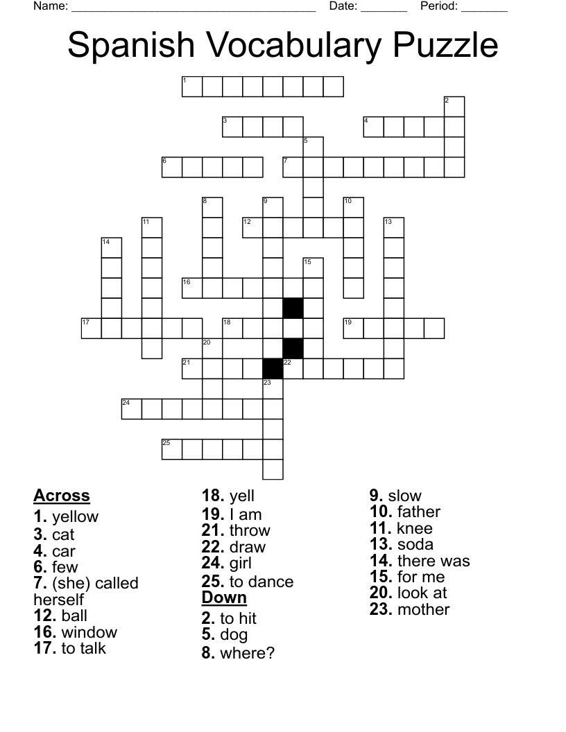 Spanish Vocabulary Puzzle Crossword WordMint