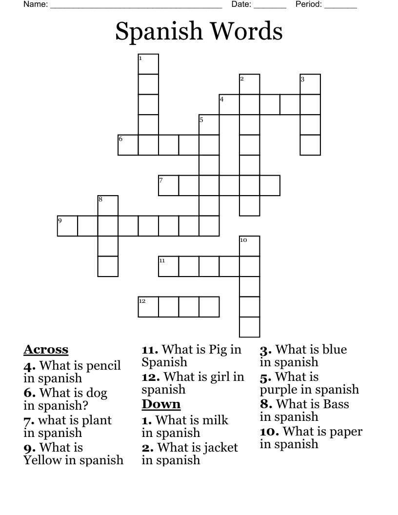 Spanish Words Crossword WordMint