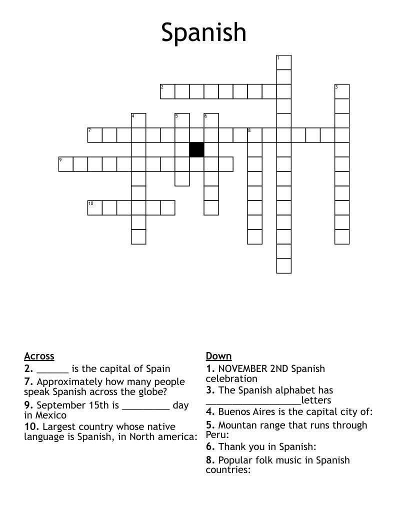 Spanish Crossword WordMint