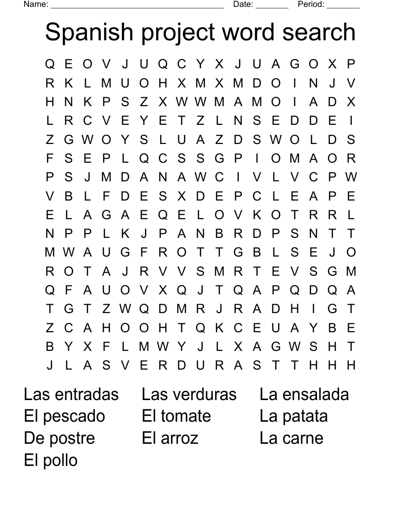 Spanish project word search 