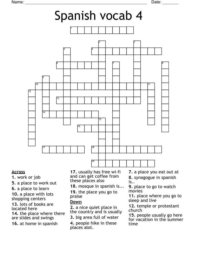 Spanish vocab 4 Crossword