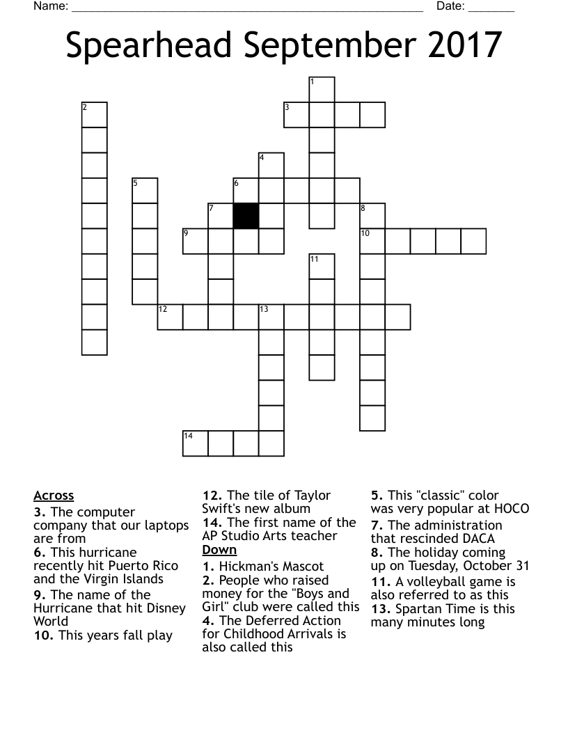 Spearhead September 2017 Crossword WordMint