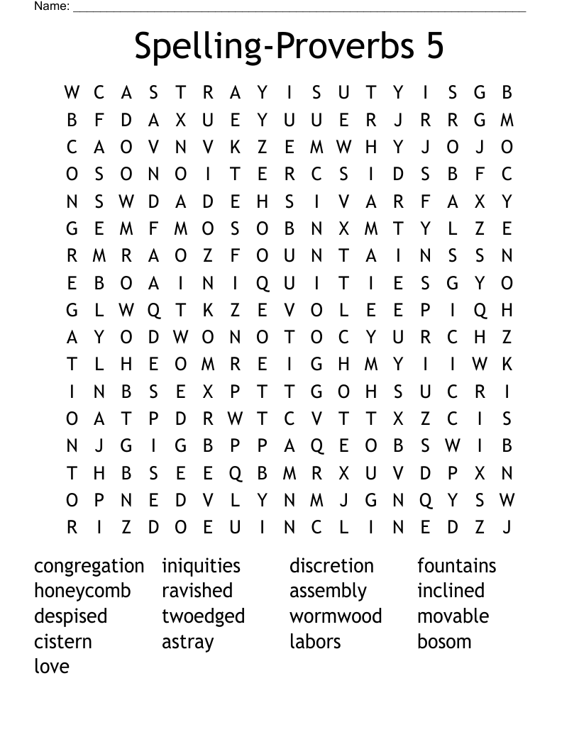 Spelling-Proverbs 5 Word Search