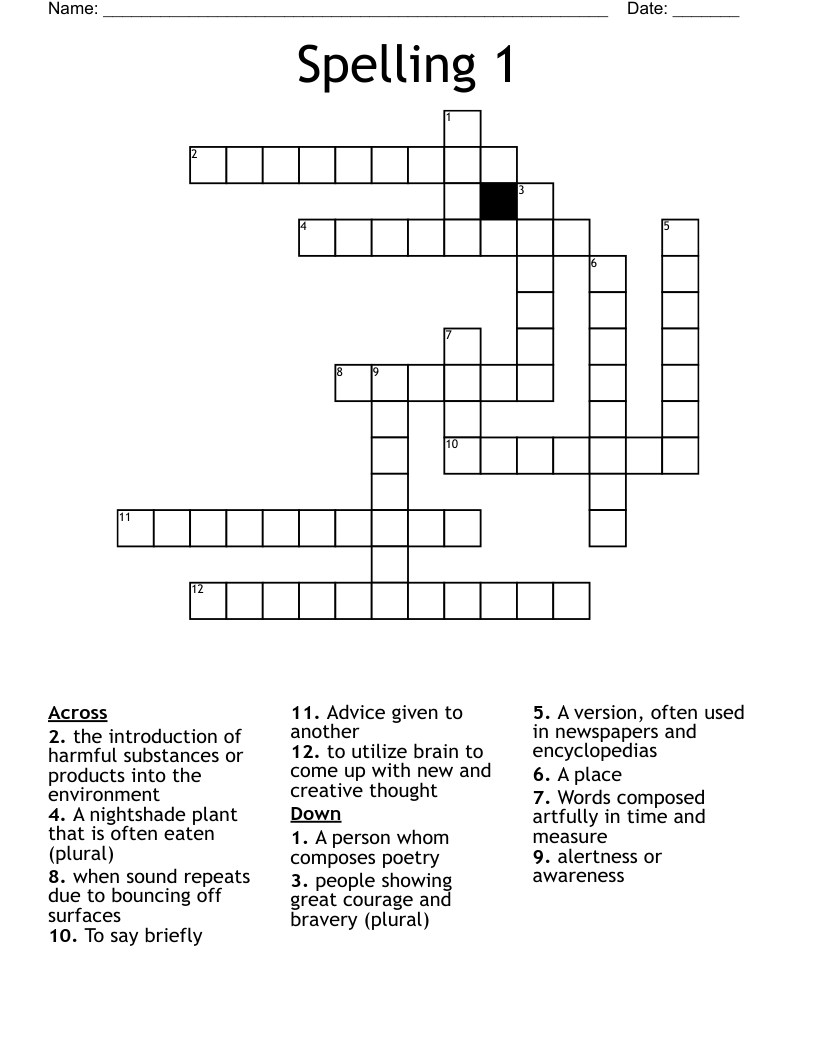 Spelling 1 Crossword