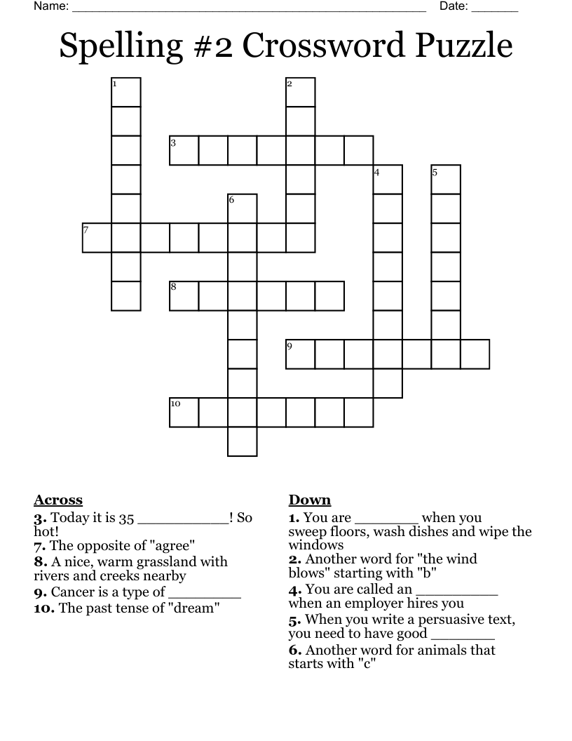 Spelling 2 Crossword Puzzle Wordmint