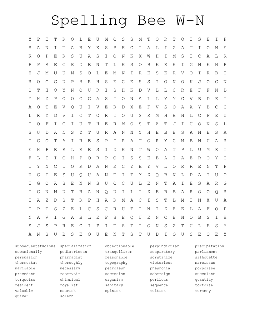 Spelling Bee WN Word Search WordMint