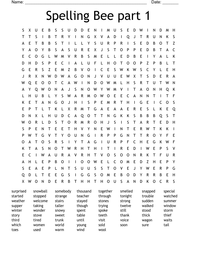 Spelling Bee part 1 Word Search