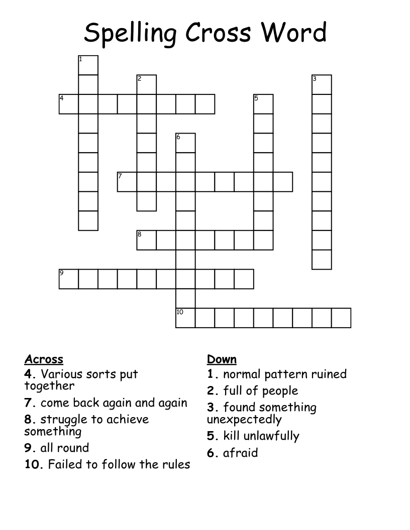 Spelling Cross Word