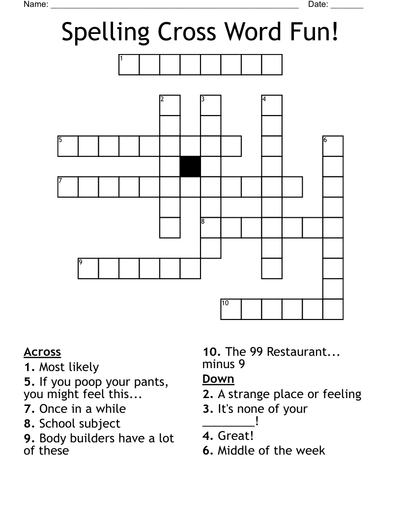 Spelling Cross Word Fun!