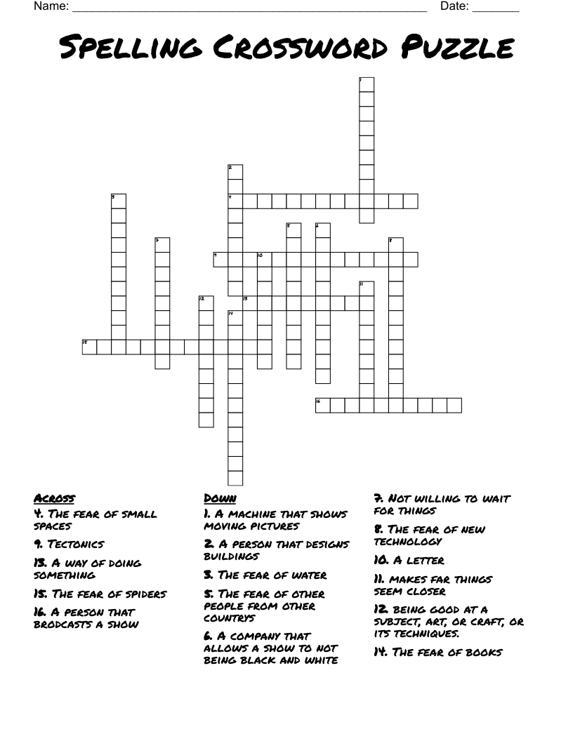 Spelling Crossword Puzzle