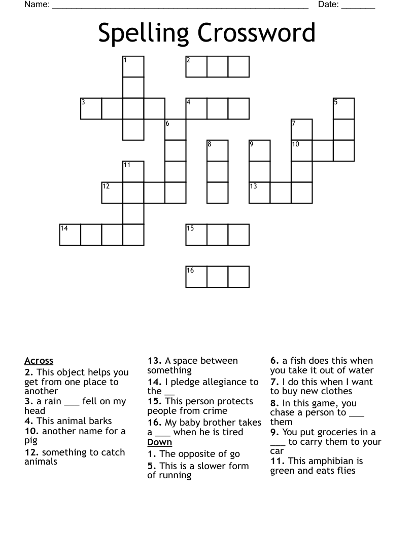 Spelling Crossword 
