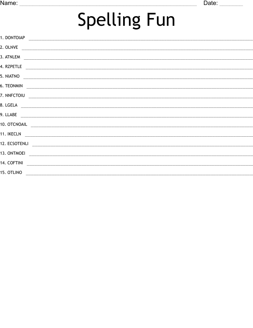 Spelling Fun Word Scramble