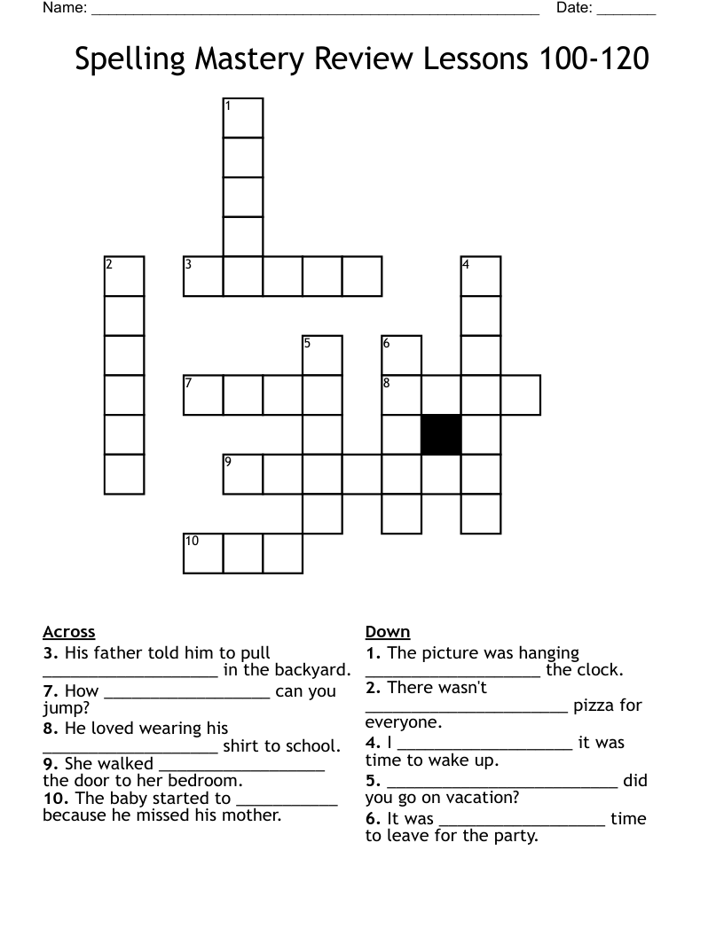 Spelling Mastery Review Lessons 100120 Crossword WordMint