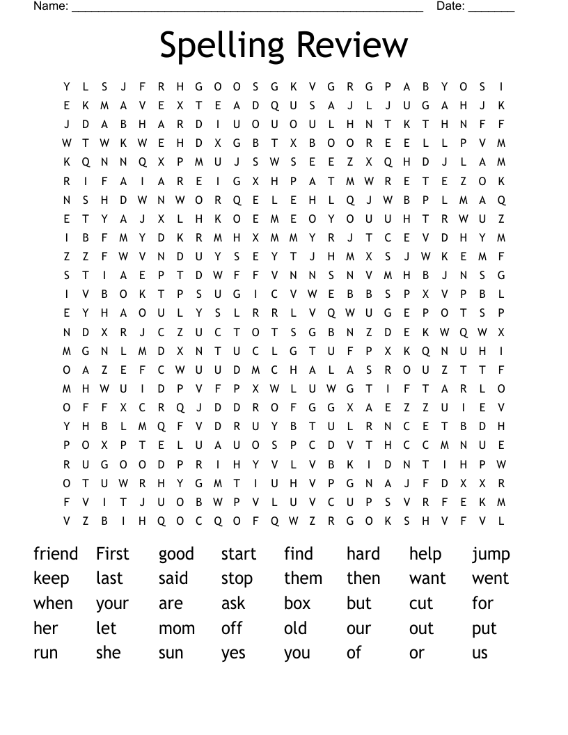 Spelling Review  Word Search