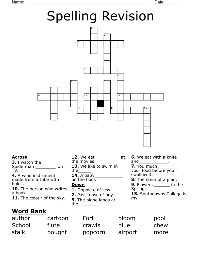 Spelling Revision Crossword