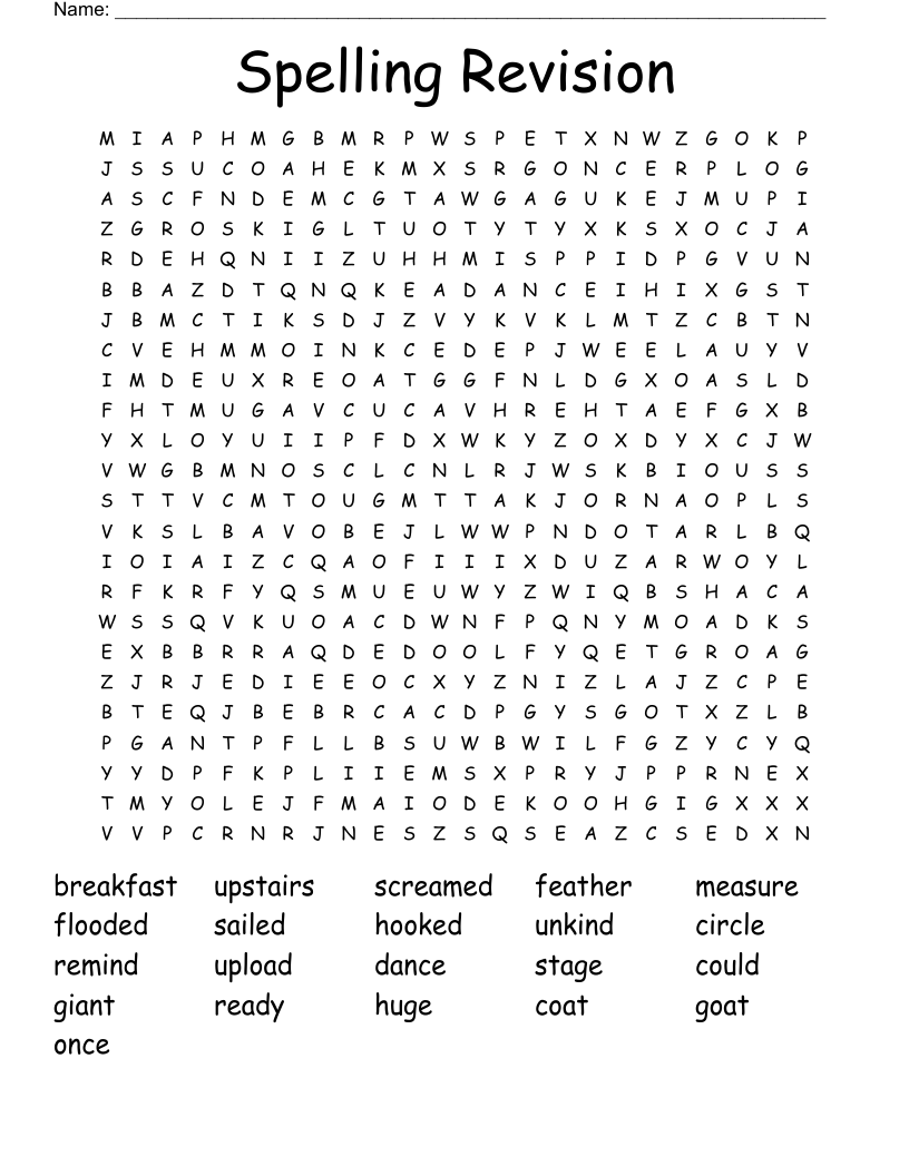 Spelling Revision Word Search
