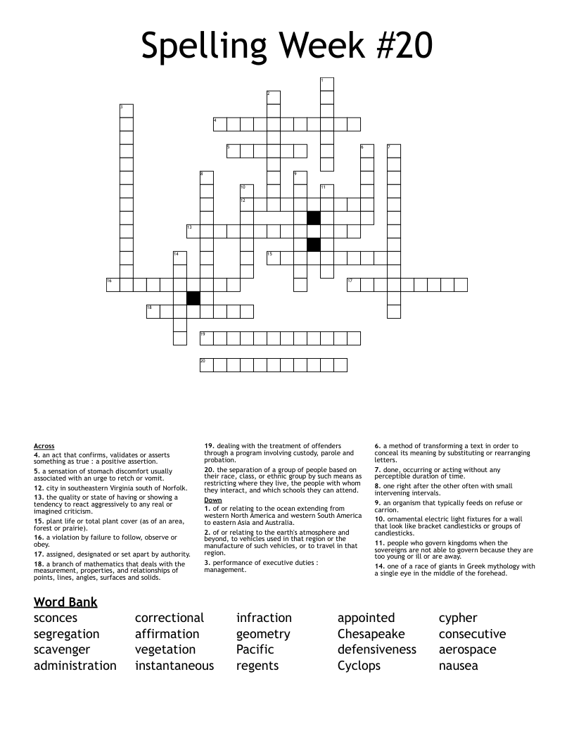 Spelling Week #20 Crossword