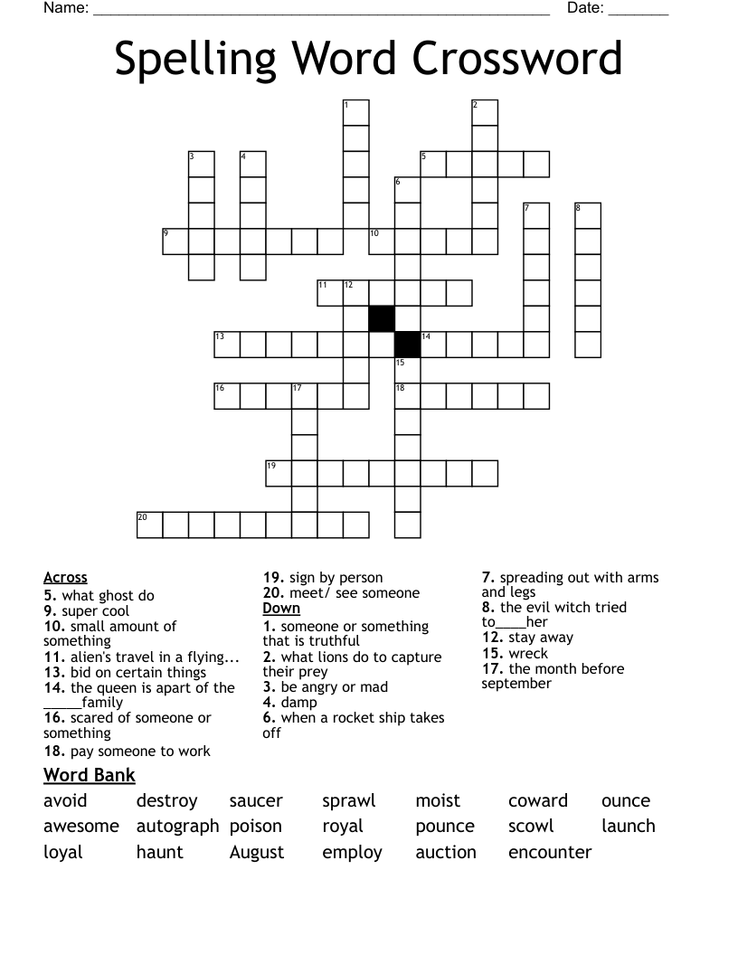 Spelling Word Crossword