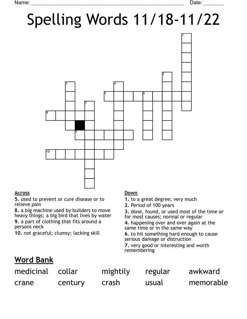Spelling Words 11/1811/22 Crossword WordMint