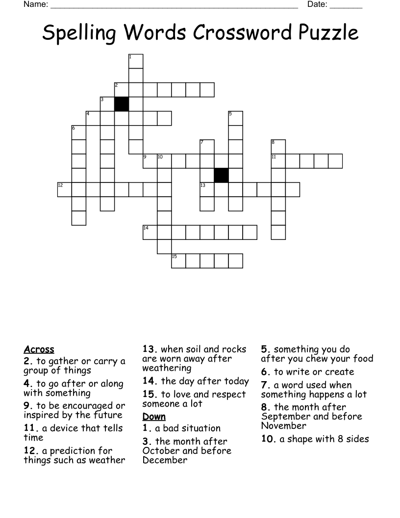 Spelling Words Crossword Puzzle