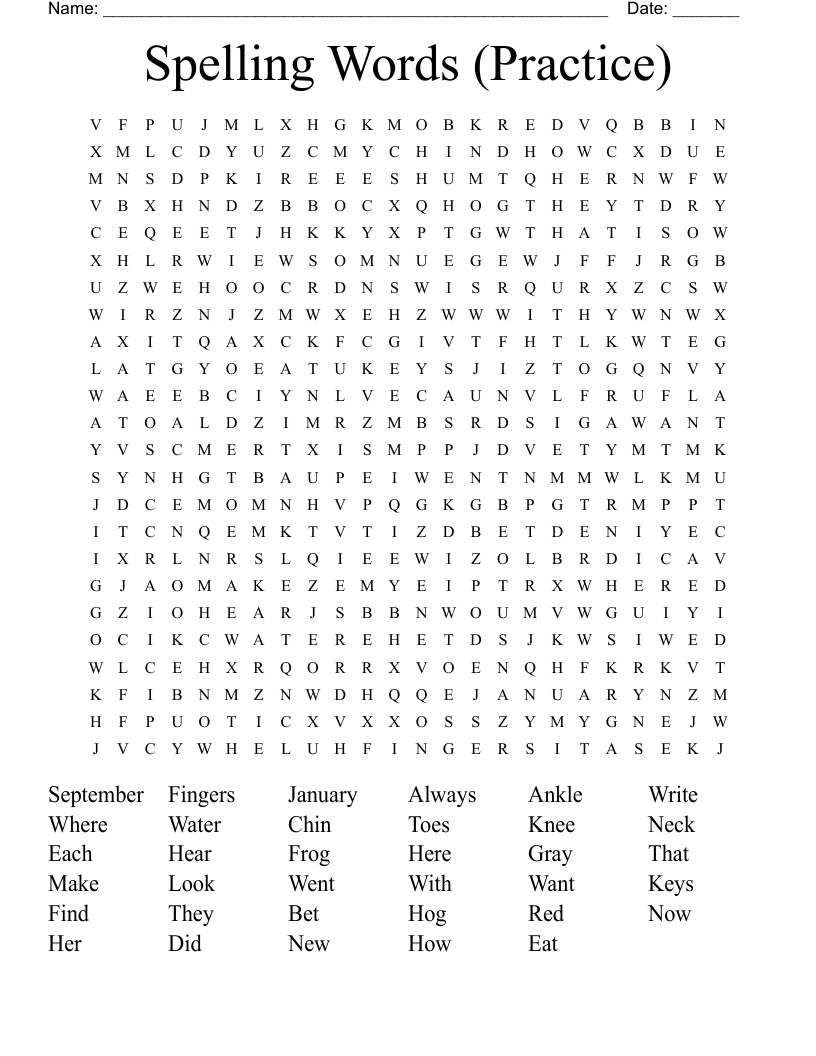 Spelling Words (Practice) Word Search