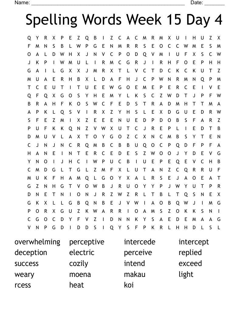 Spelling Words Week 15 Day 4 Word Search