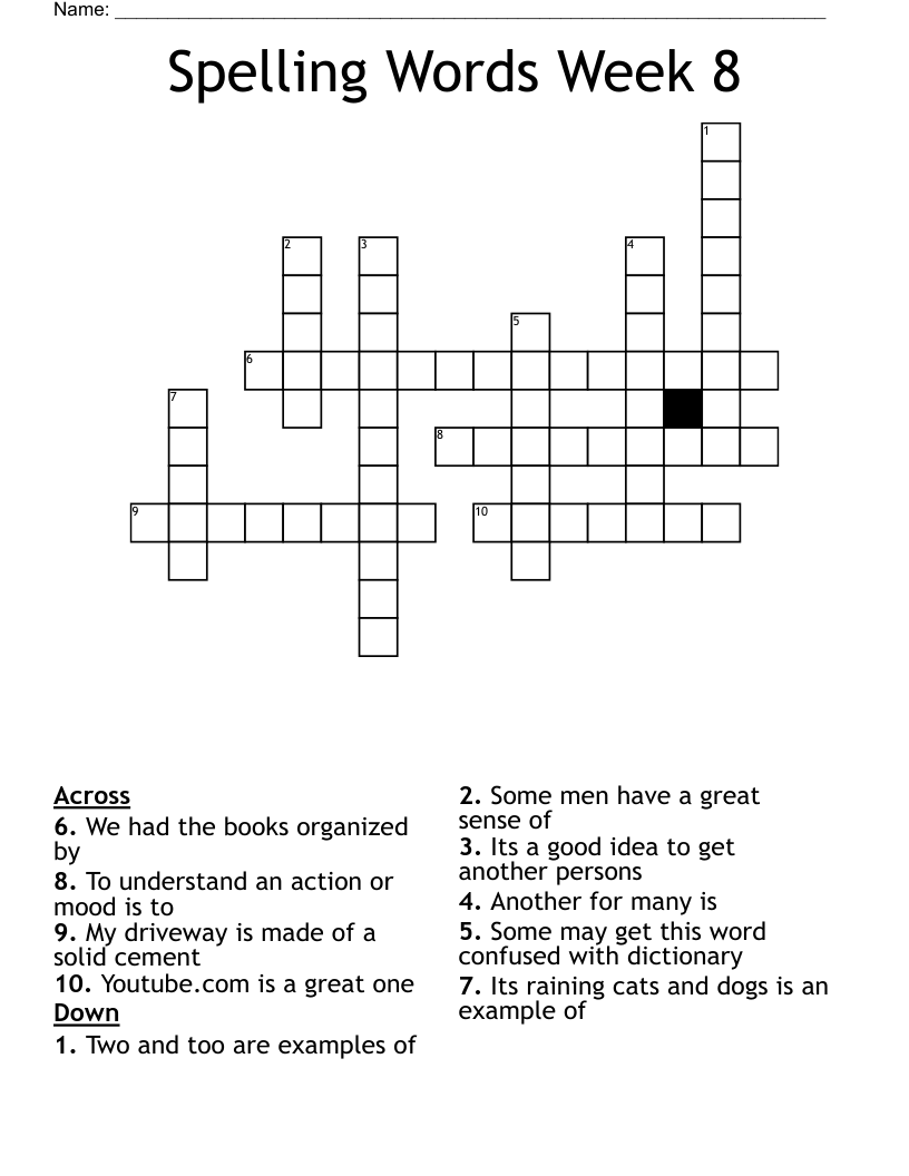 Spelling Words Week 8 Crossword