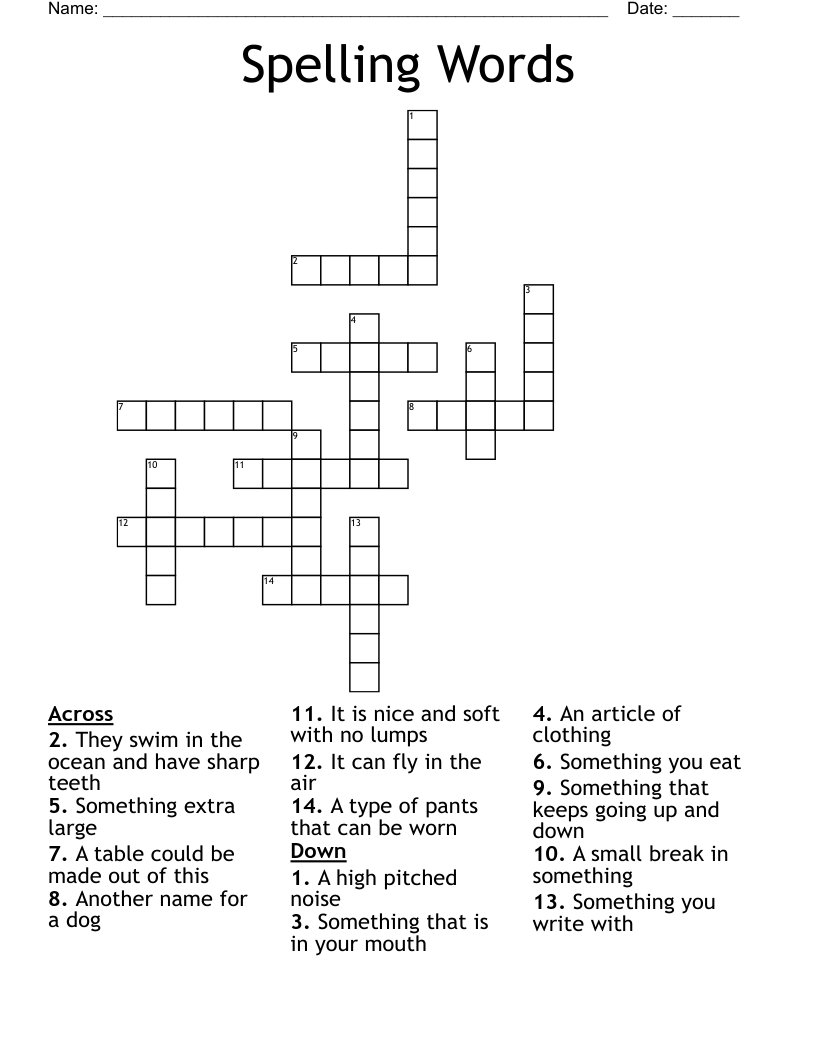 Spelling Words  Crossword
