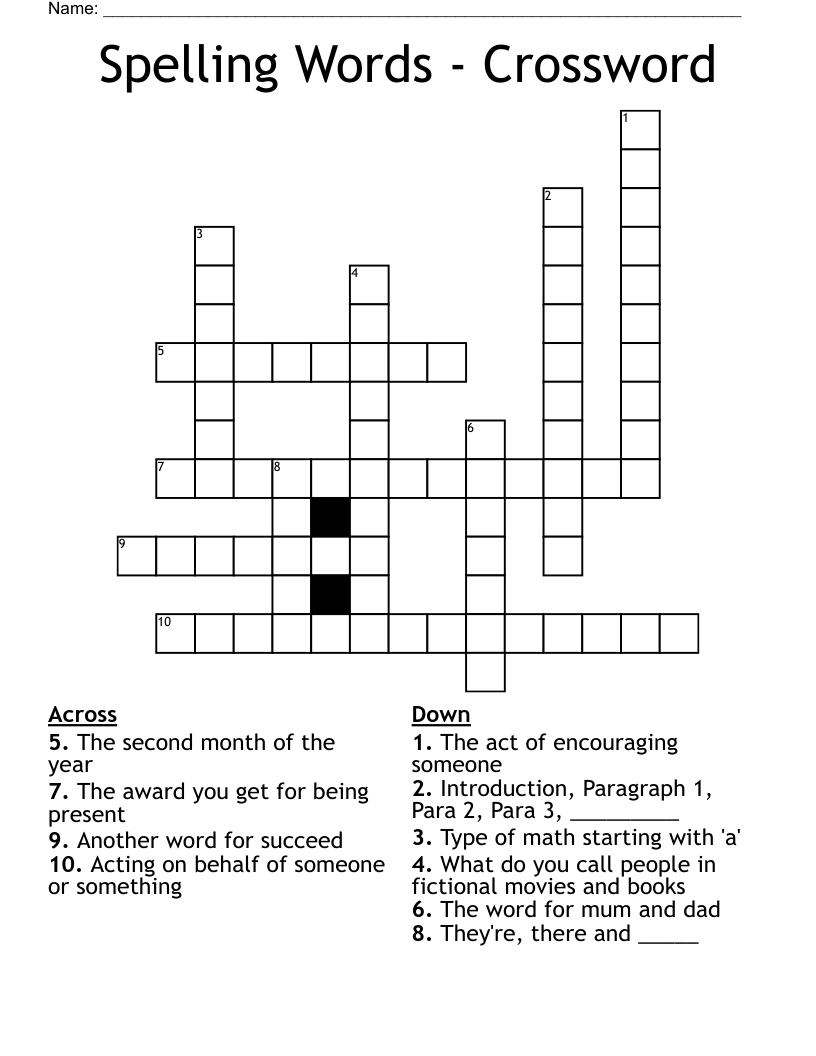 Spelling Words - Crossword