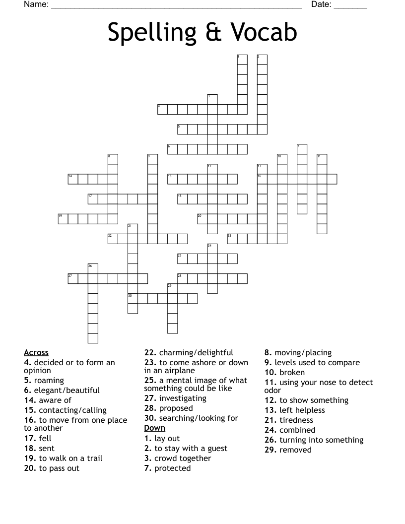 Spelling Vocab Crossword WordMint
