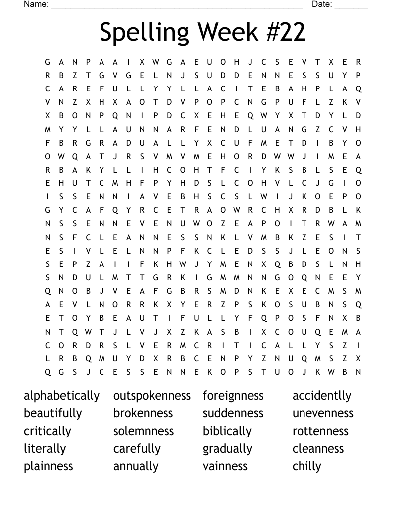 Spelling  Week #22 Word Search