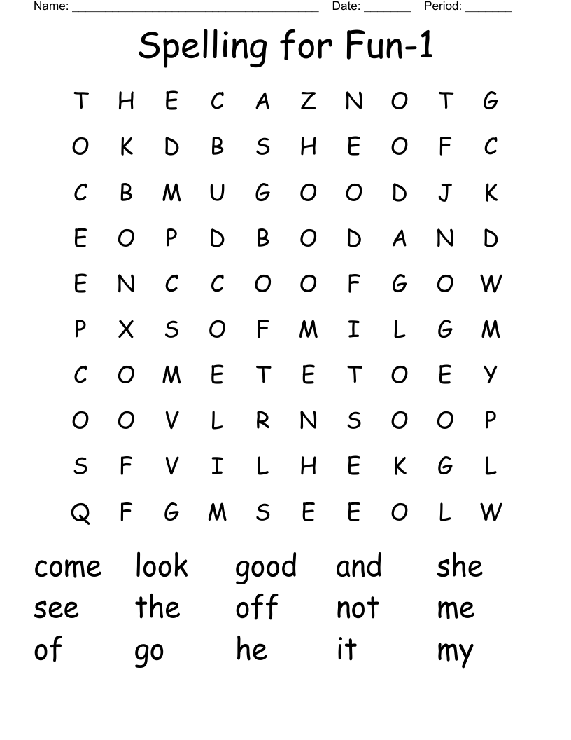 Spelling for Fun-1 Word Search