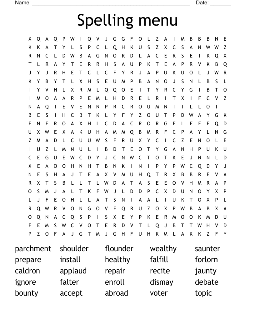 Spelling menu Word Search WordMint