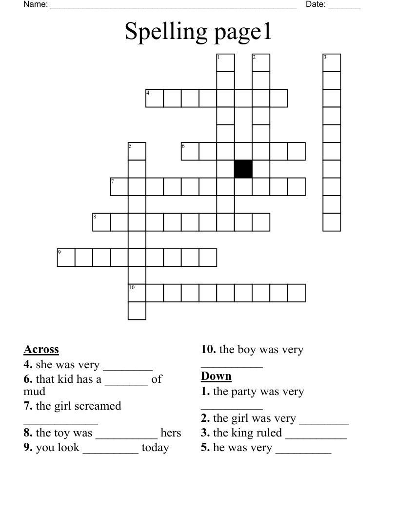Spelling page1 Crossword