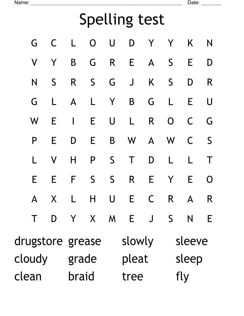 Spelling test Word Search