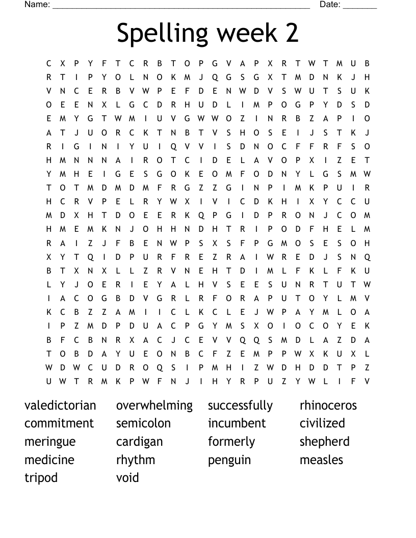 Spelling week 2 Word Search