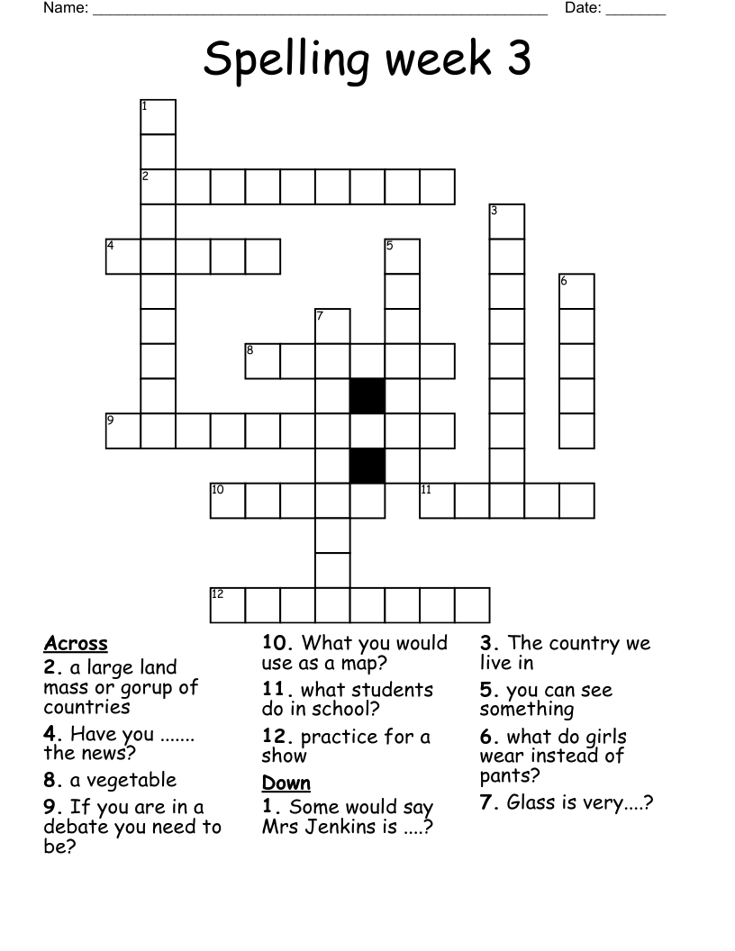 Spelling week 3 Crossword