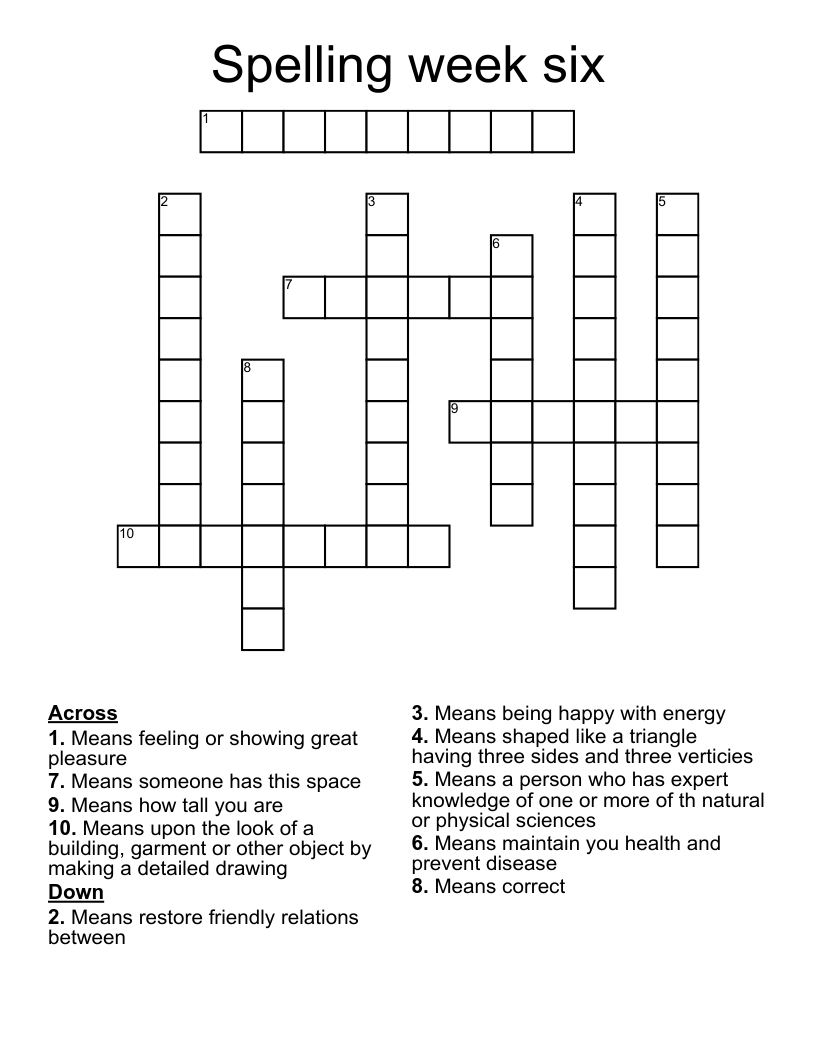Spelling week six Crossword