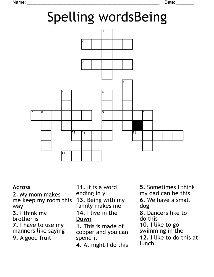 Spelling wordsBeing  Crossword