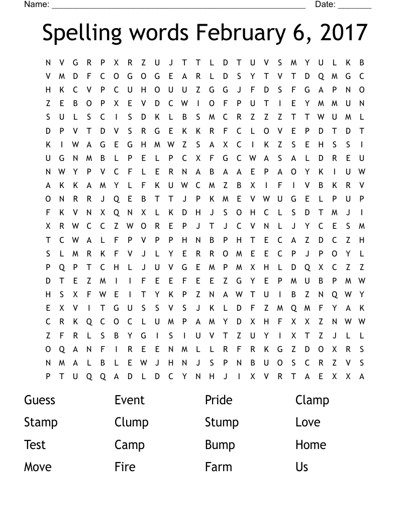 Spelling words February 6, 2017