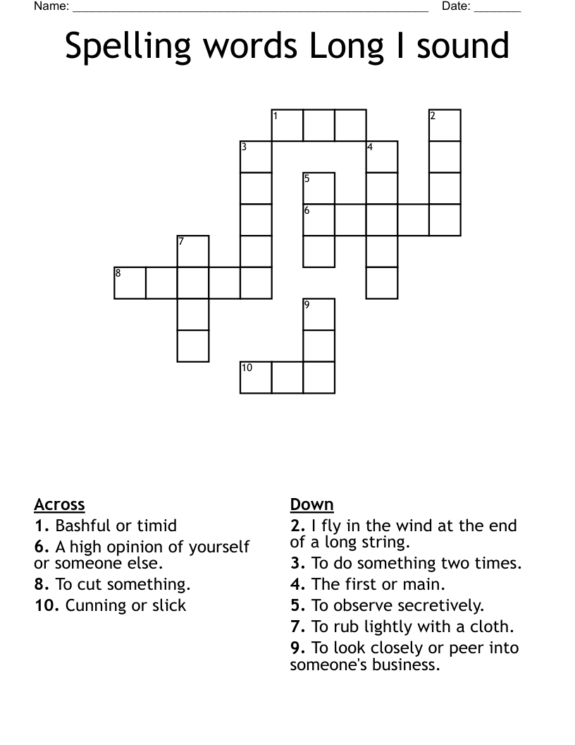 Spelling words Long I sound Crossword