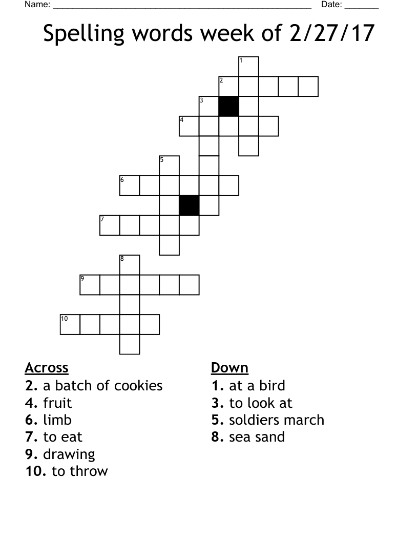 Spelling words week of 2/27/17 Crossword WordMint