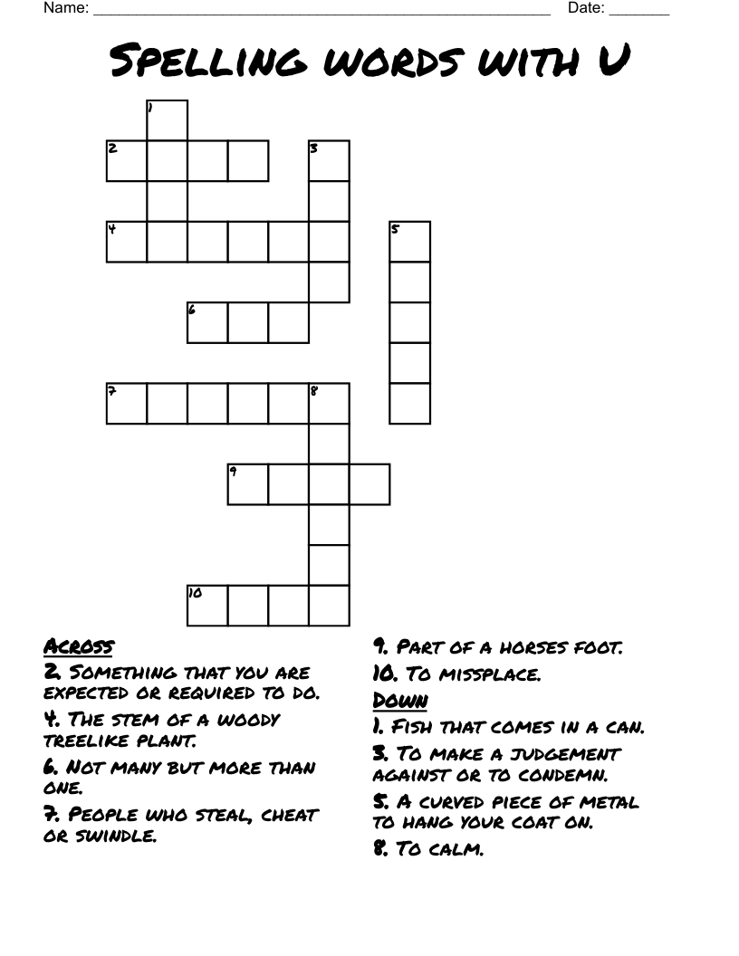 Spelling words with U Crossword