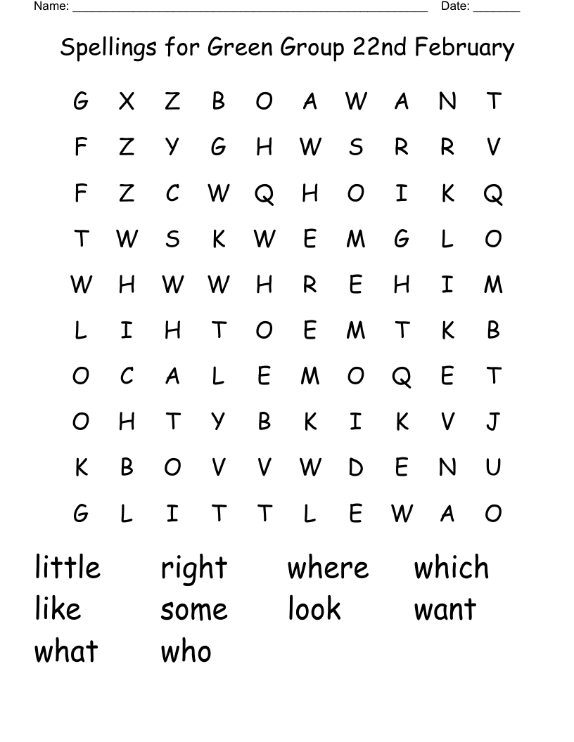 Spellings for Green Group 22nd February