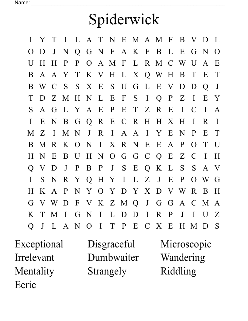 Spiderwick Word Search