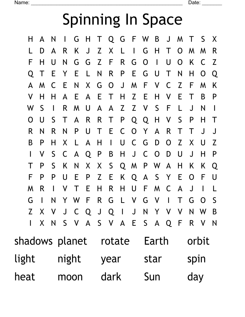 Spinning In Space Word Search
