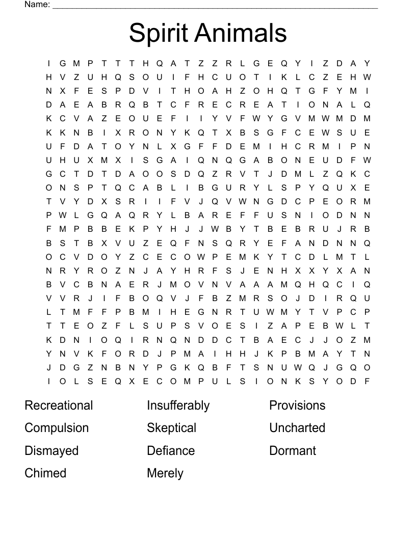 Spirit Animals  Word Search